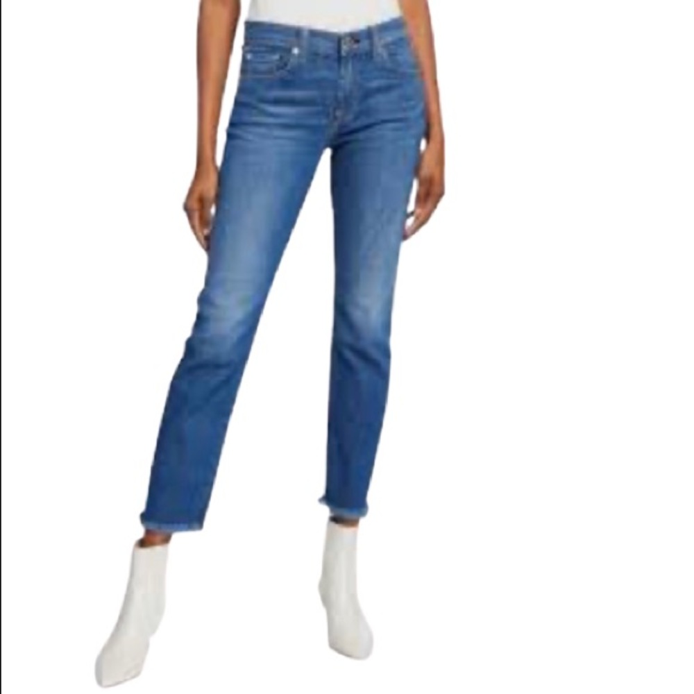 7 FAM Straight Leg Cropped Raw Hem Jeans Low Rise